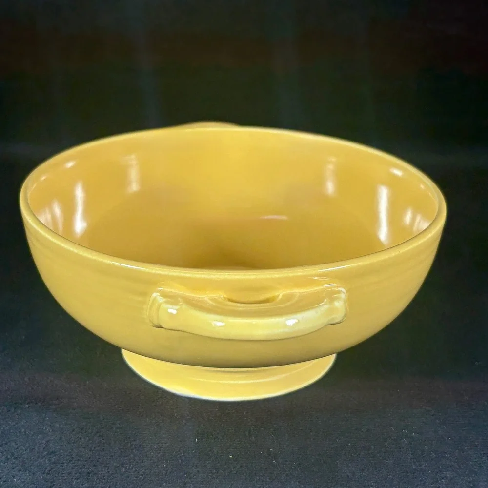 Fiesta Cream Soup Cups / Bowls‎ (2) Yellow w/ Lug Handles 6 5/8